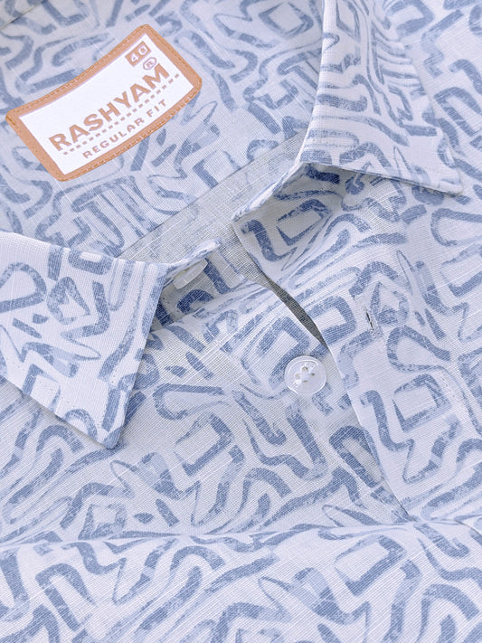 Olivetta Italian Premium Linen Glacier Blue Frostline Printed Formal Shirt