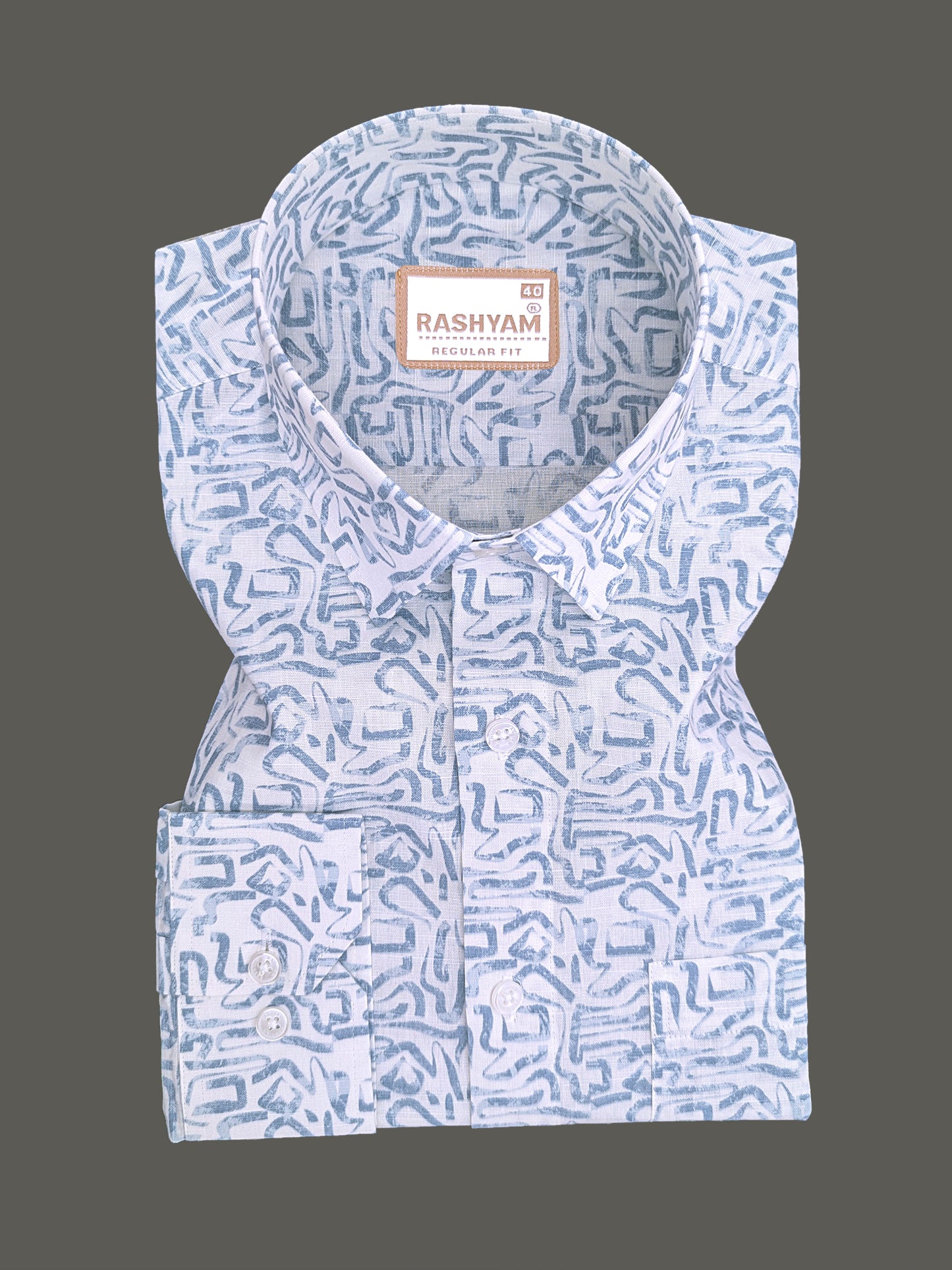 Olivetta Italian Premium Linen Glacier Blue Frostline Printed Formal Shirt