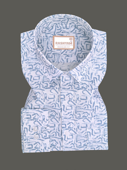 Olivetta Italian Premium Linen Glacier Blue Frostline Printed Formal Shirt