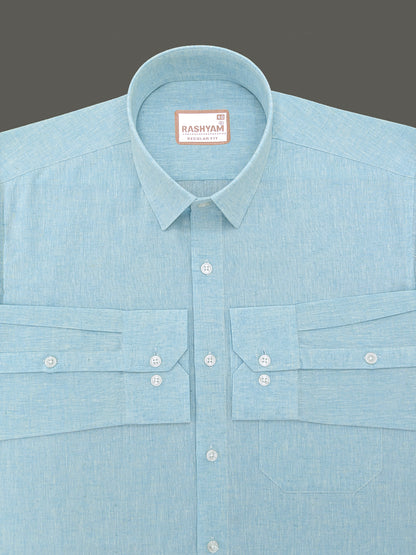 Velmora Luxurious Linen Cotton Soft Aqua Blue Formal Shirt For Men