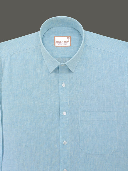 Velmora Luxurious Linen Cotton Smalt Blue Formal Shirt For Men