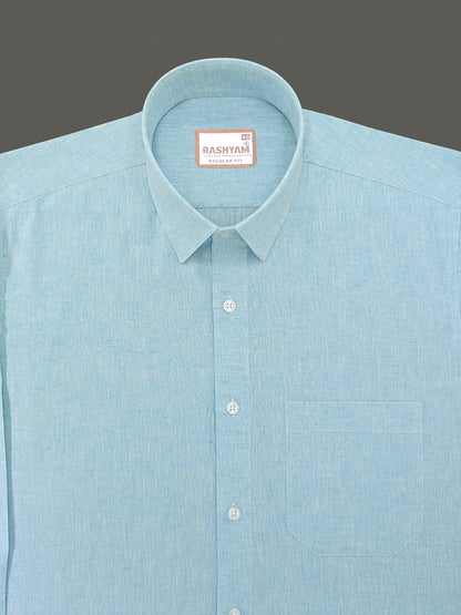 Velmora Luxurious Linen Cotton Soft Aqua Blue Formal Shirt For Men
