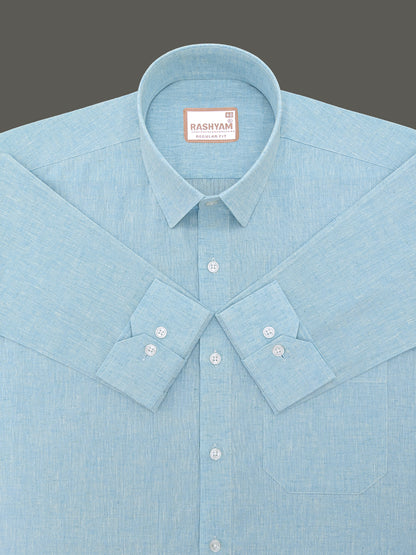 Velmora Luxurious Linen Cotton Smalt Blue Formal Shirt For Men