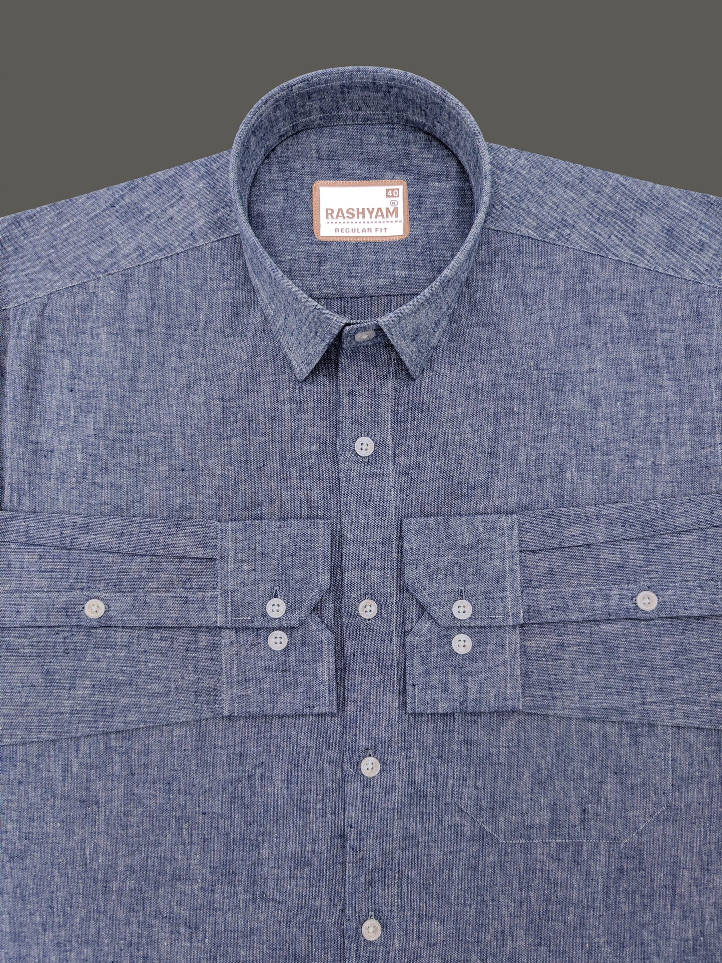 Velmora Luxurious Linen Cotton Dark Denim Blue Formal Shirt For Men