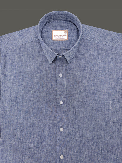 Velmora Luxurious Linen Cotton Dark Denim Blue Formal Shirt For Men