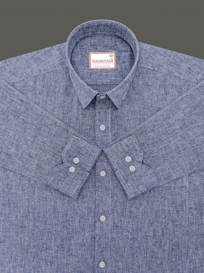 Velmora Luxurious Linen Cotton Dark Denim Blue Formal Shirt For Men