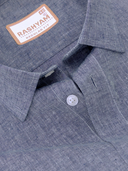 Velmora Luxurious Linen Cotton Dark Denim Blue Formal Shirt For Men