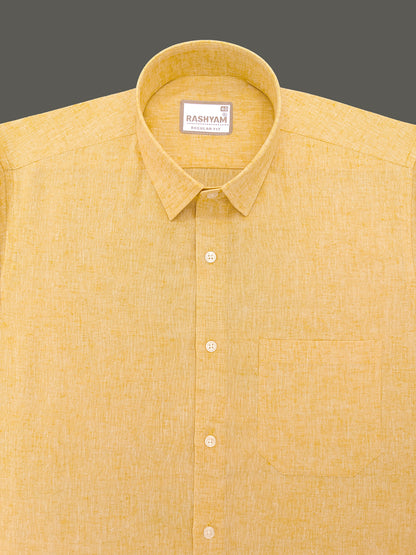 Velmora Luxurious Linen Cotton Golden Yellow Formal Shirt For Men