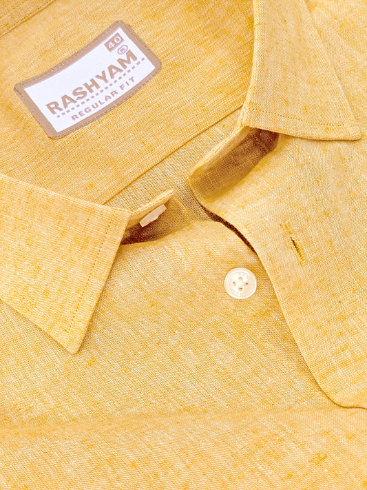 Velmora Luxurious Linen Cotton Golden Yellow Formal Shirt For Men