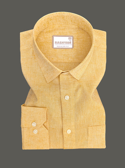 Velmora Luxurious Linen Cotton Golden Yellow Formal Shirt For Men
