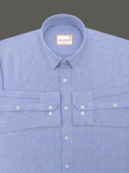 Velmora Luxurious Linen Cotton Soft Denim Blue Formal Shirt For Men