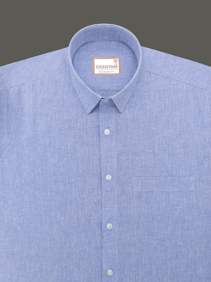 Velmora Luxurious Linen Cotton Soft Denim Blue Formal Shirt For Men