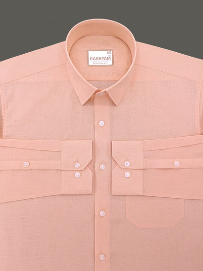 Velmora Luxurious Linen Cotton Desert Peach Formal Shirt For Men