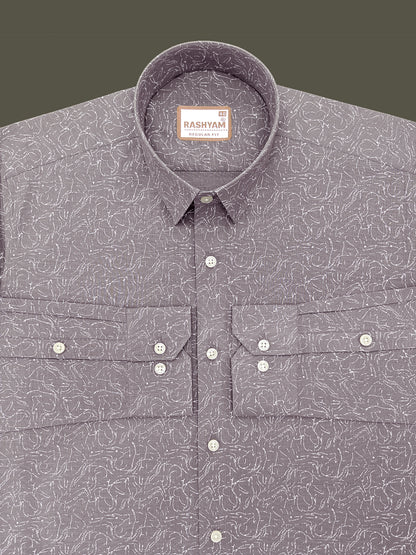 Olivetta Italian Premium Linen Pebble Beige Sketchleaf Printed Formal Shirt
