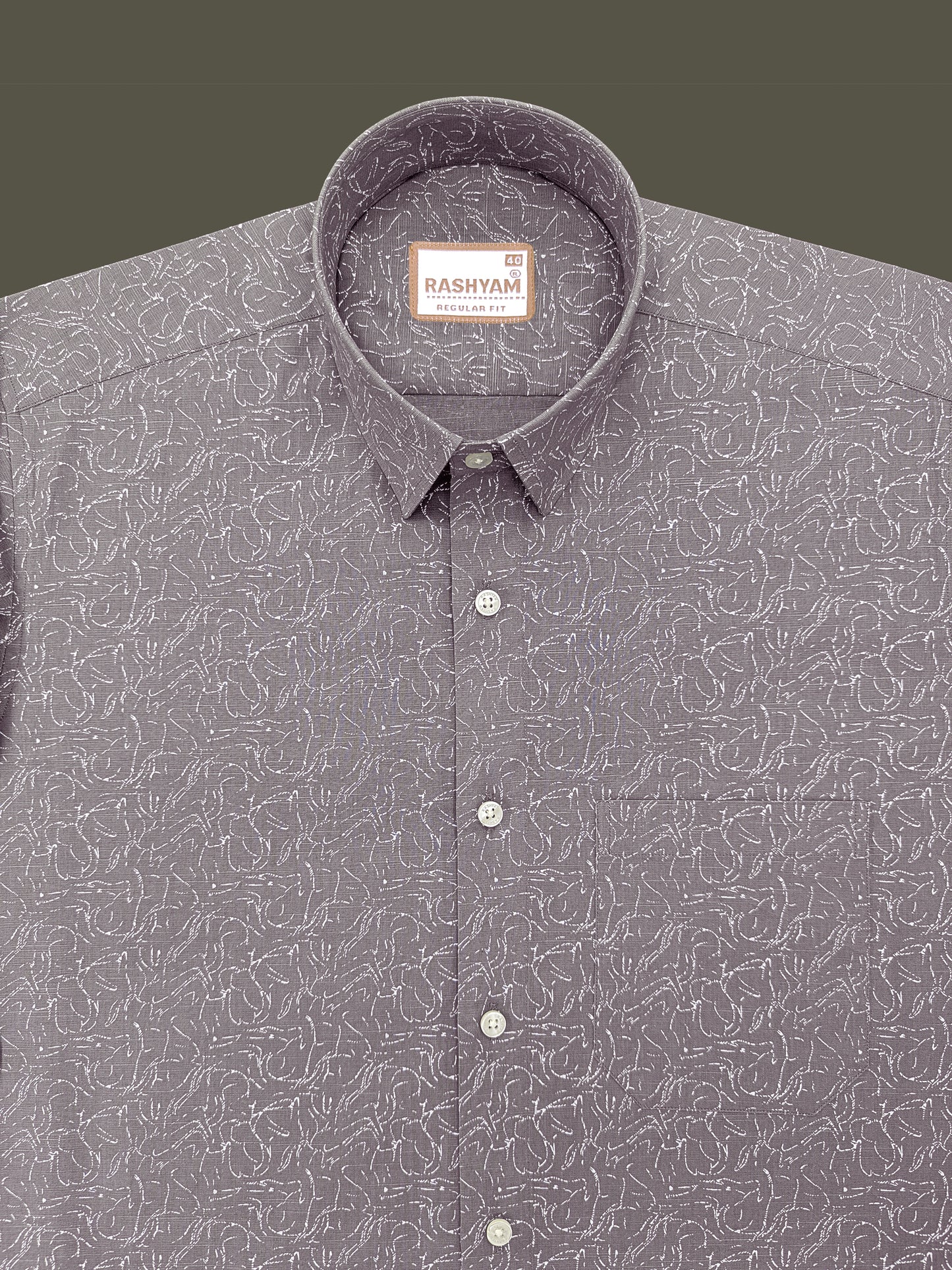 Olivetta Italian Premium Linen Pebble Beige Sketchleaf Printed Formal Shirt