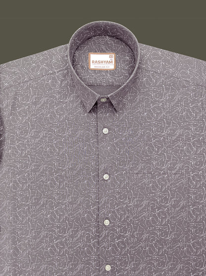 Olivetta Italian Premium Linen Pebble Beige Sketchleaf Printed Formal Shirt