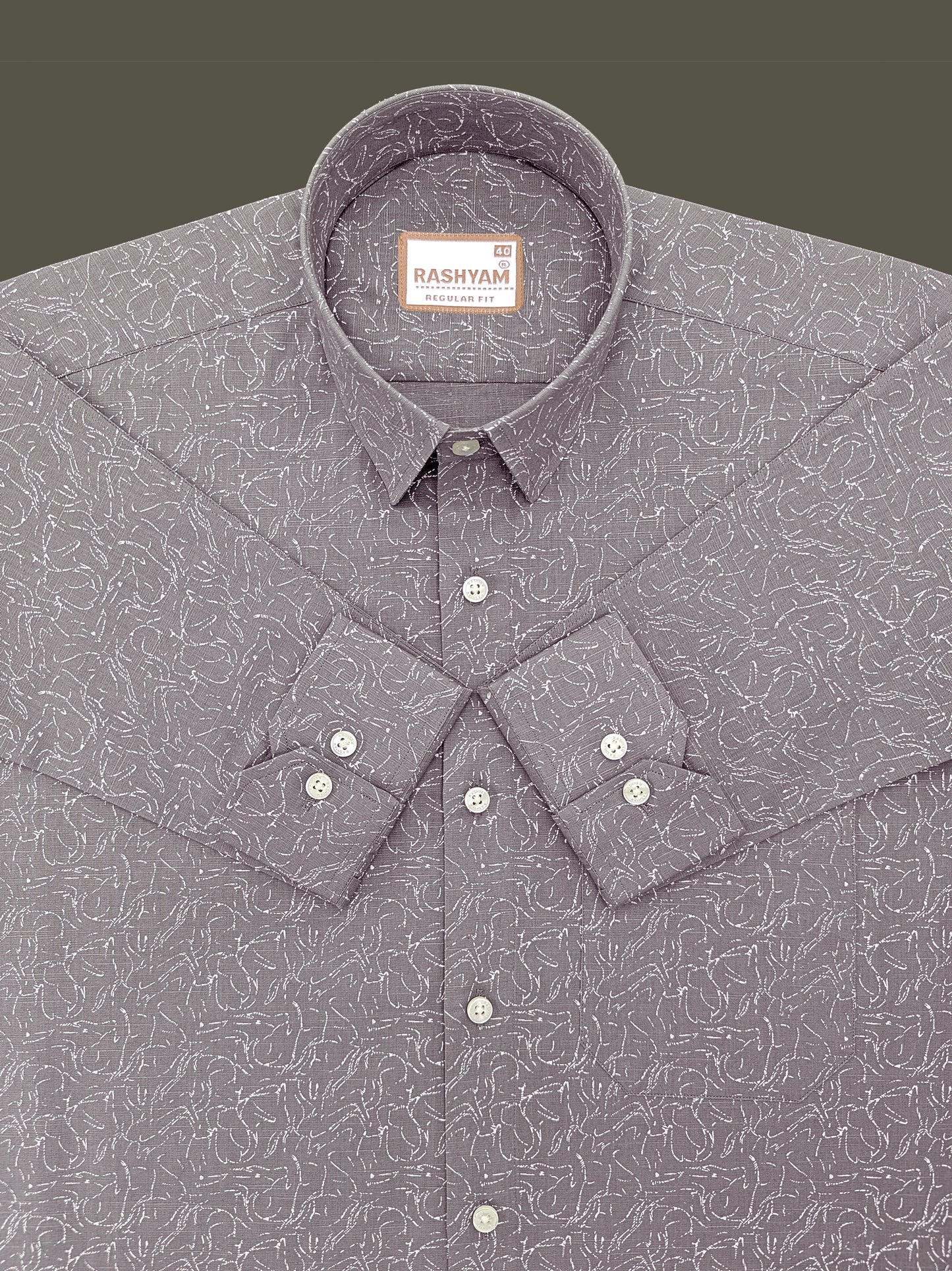 Olivetta Italian Premium Linen Pebble Beige Sketchleaf Printed Formal Shirt