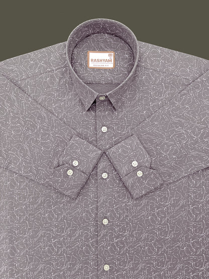 Olivetta Italian Premium Linen Pebble Beige Sketchleaf Printed Formal Shirt