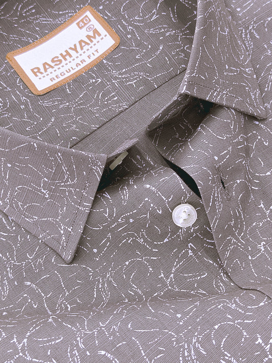 Olivetta Italian Premium Linen Pebble Beige Sketchleaf Printed Formal Shirt