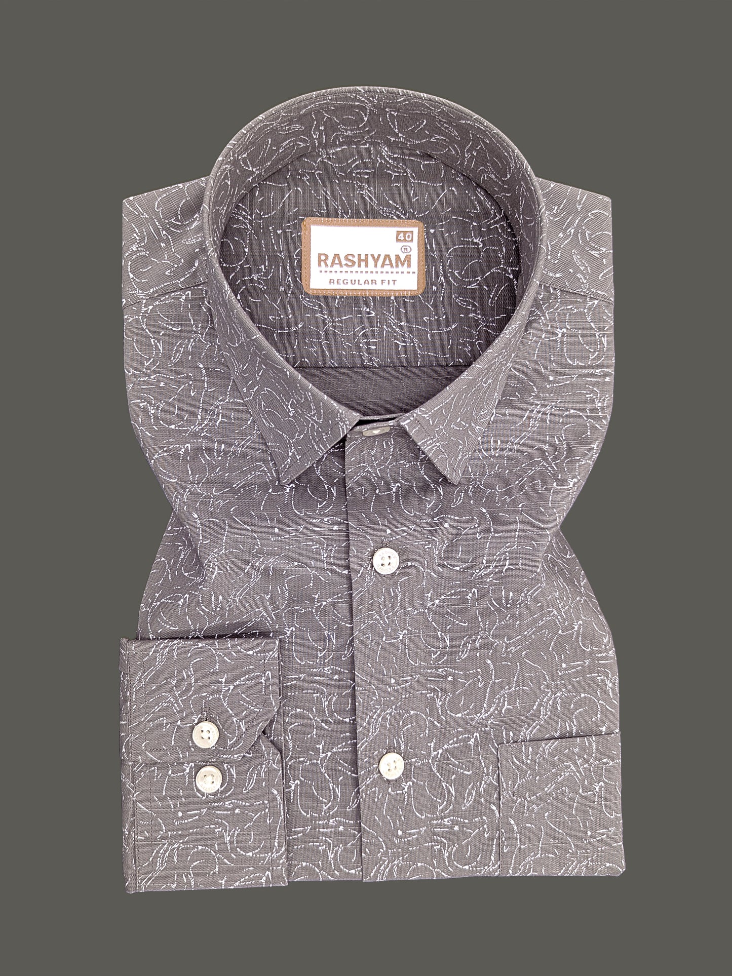 Olivetta Italian Premium Linen Pebble Beige Sketchleaf Printed Formal Shirt