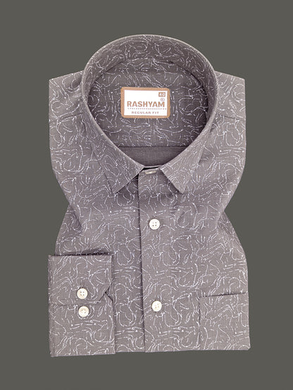 Olivetta Italian Premium Linen Pebble Beige Sketchleaf Printed Formal Shirt