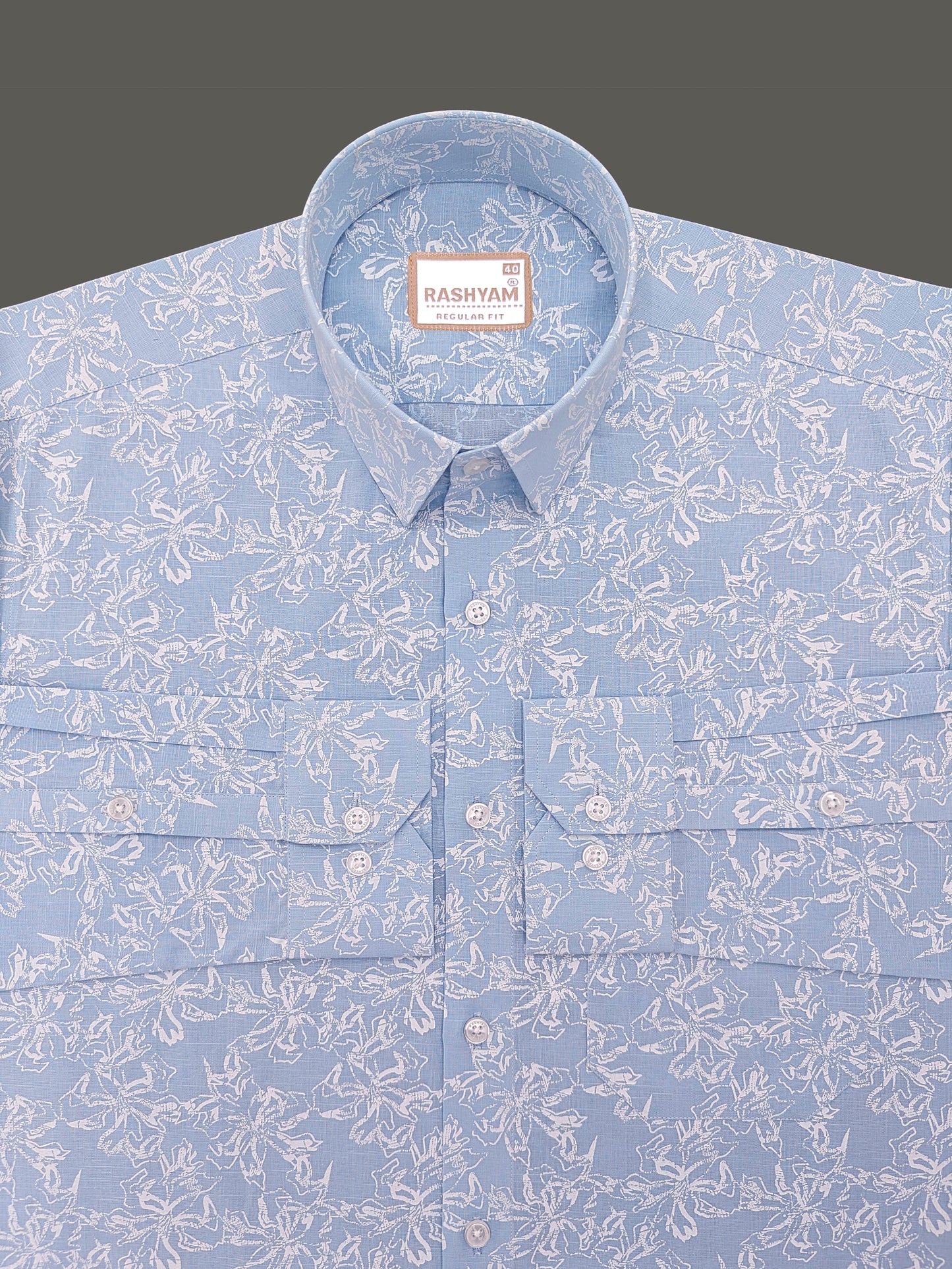 Olivetta Italian Premium Linen Cloud Blue Nordic Printed Formal Shirt