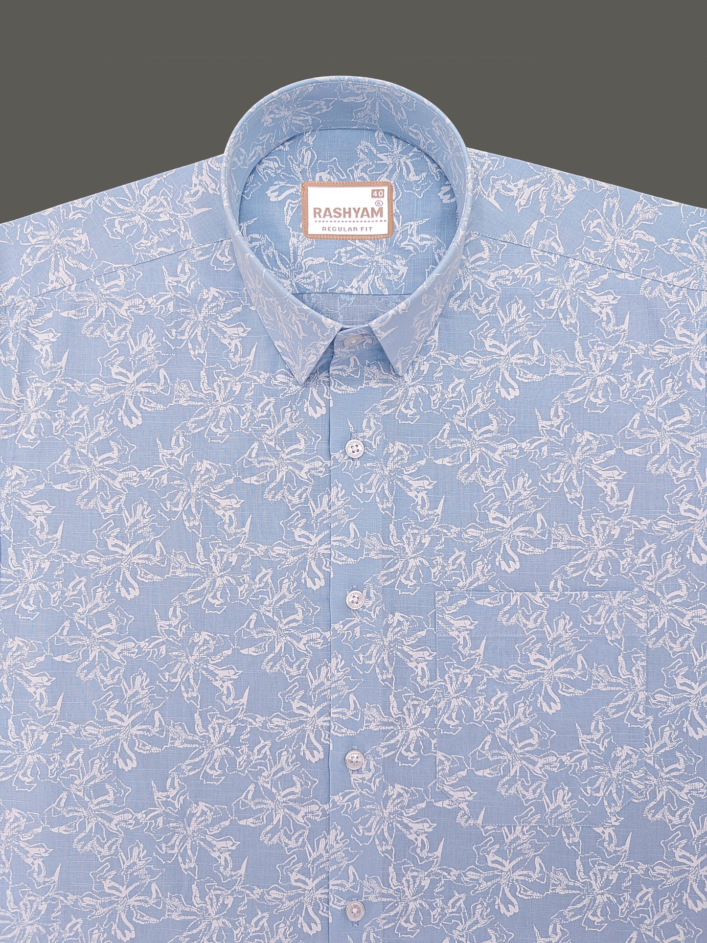 Olivetta Italian Premium Linen Cloud Blue Nordic Printed Formal Shirt