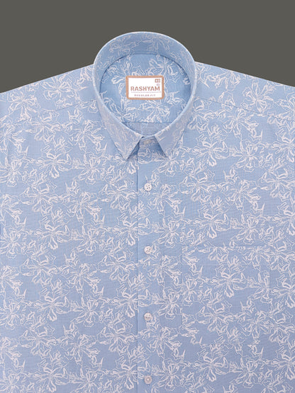 Olivetta Italian Premium Linen Cloud Blue Nordic Printed Formal Shirt