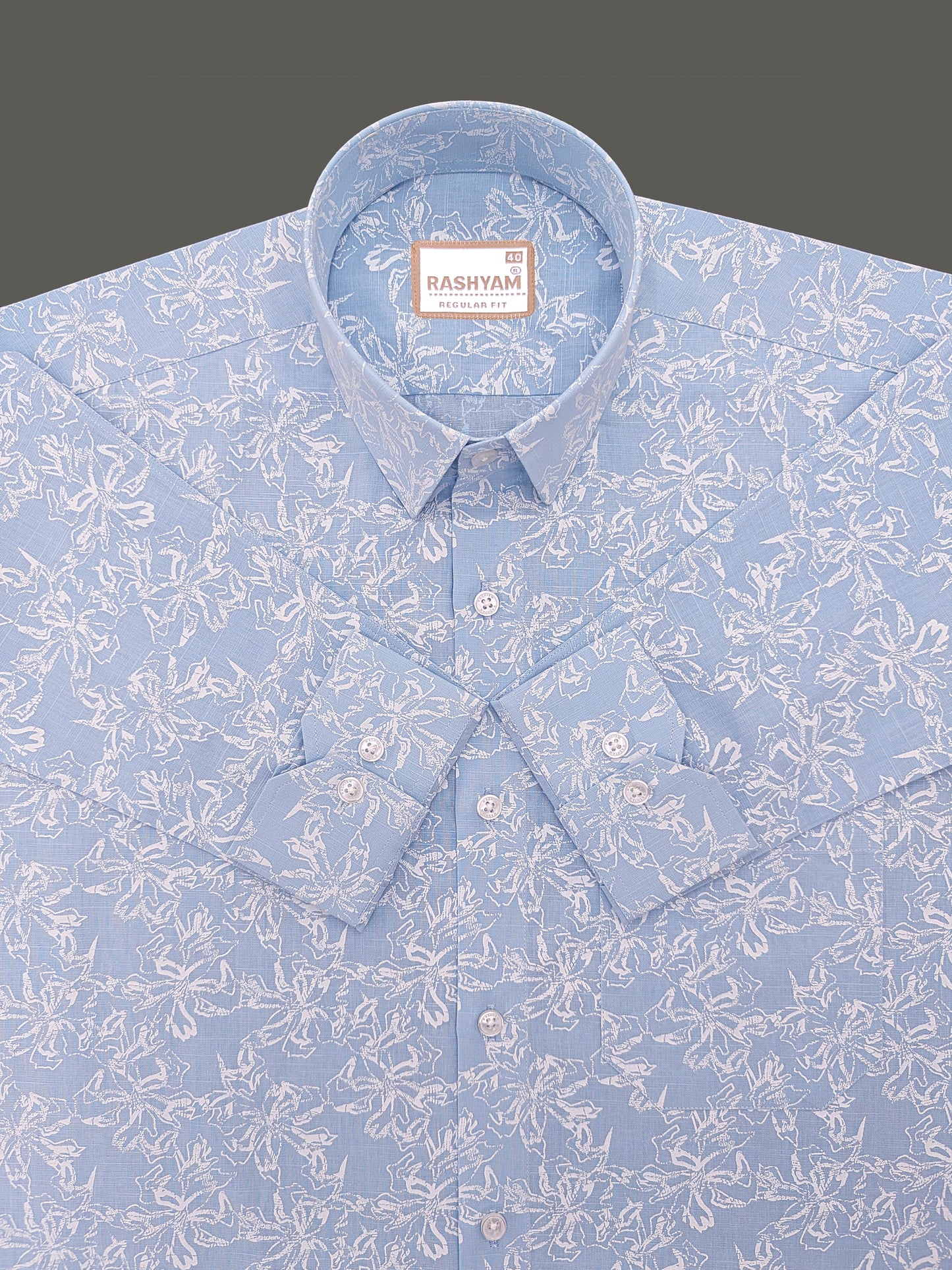 Olivetta Italian Premium Linen Cloud Blue Nordic Printed Formal Shirt