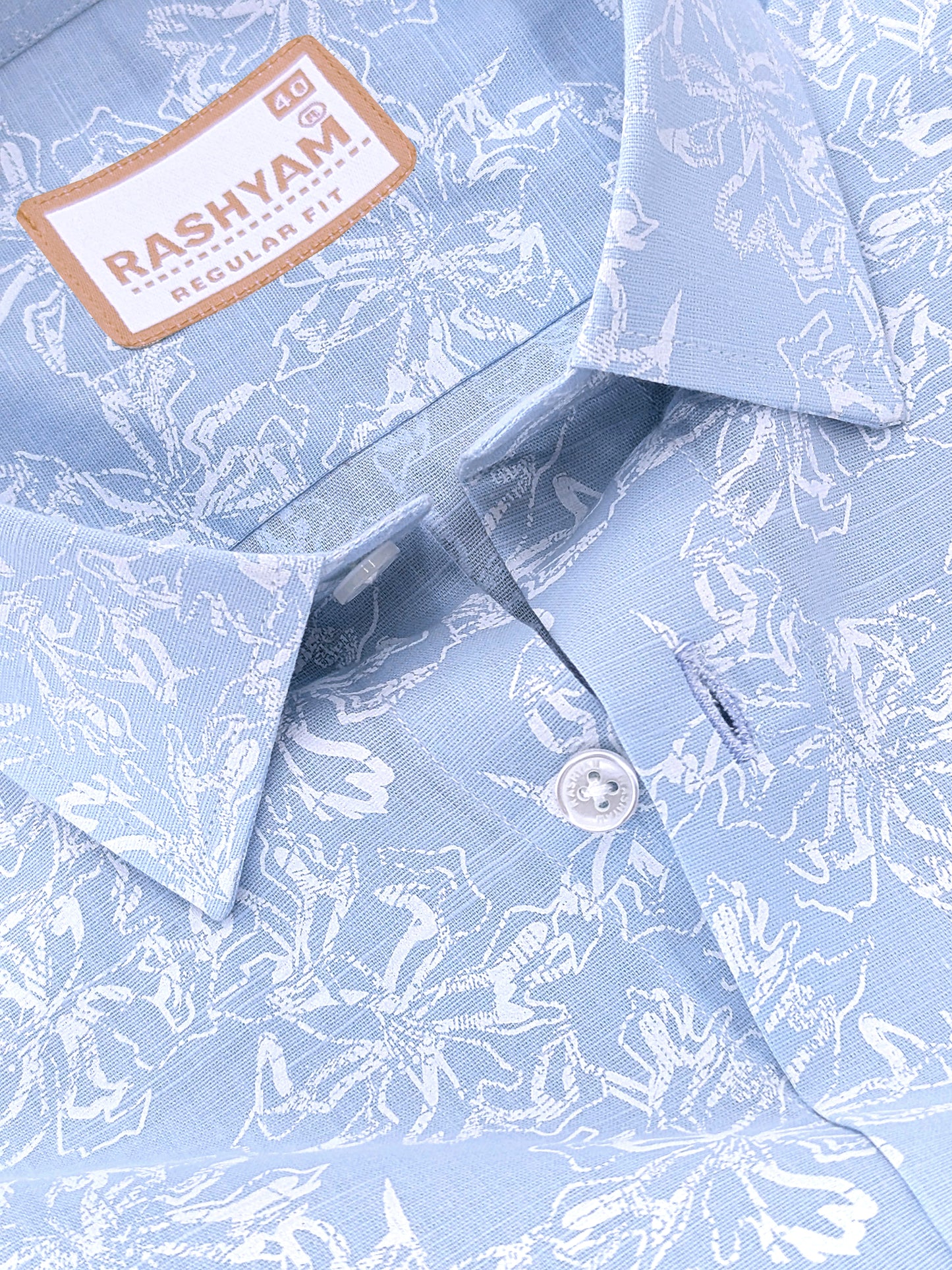 Olivetta Italian Premium Linen Cloud Blue Nordic Printed Formal Shirt