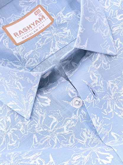 Olivetta Italian Premium Linen Cloud Blue Nordic Printed Formal Shirt