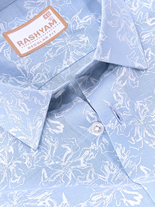 Olivetta Italian Premium Linen Cloud Blue Nordic Printed Formal Shirt