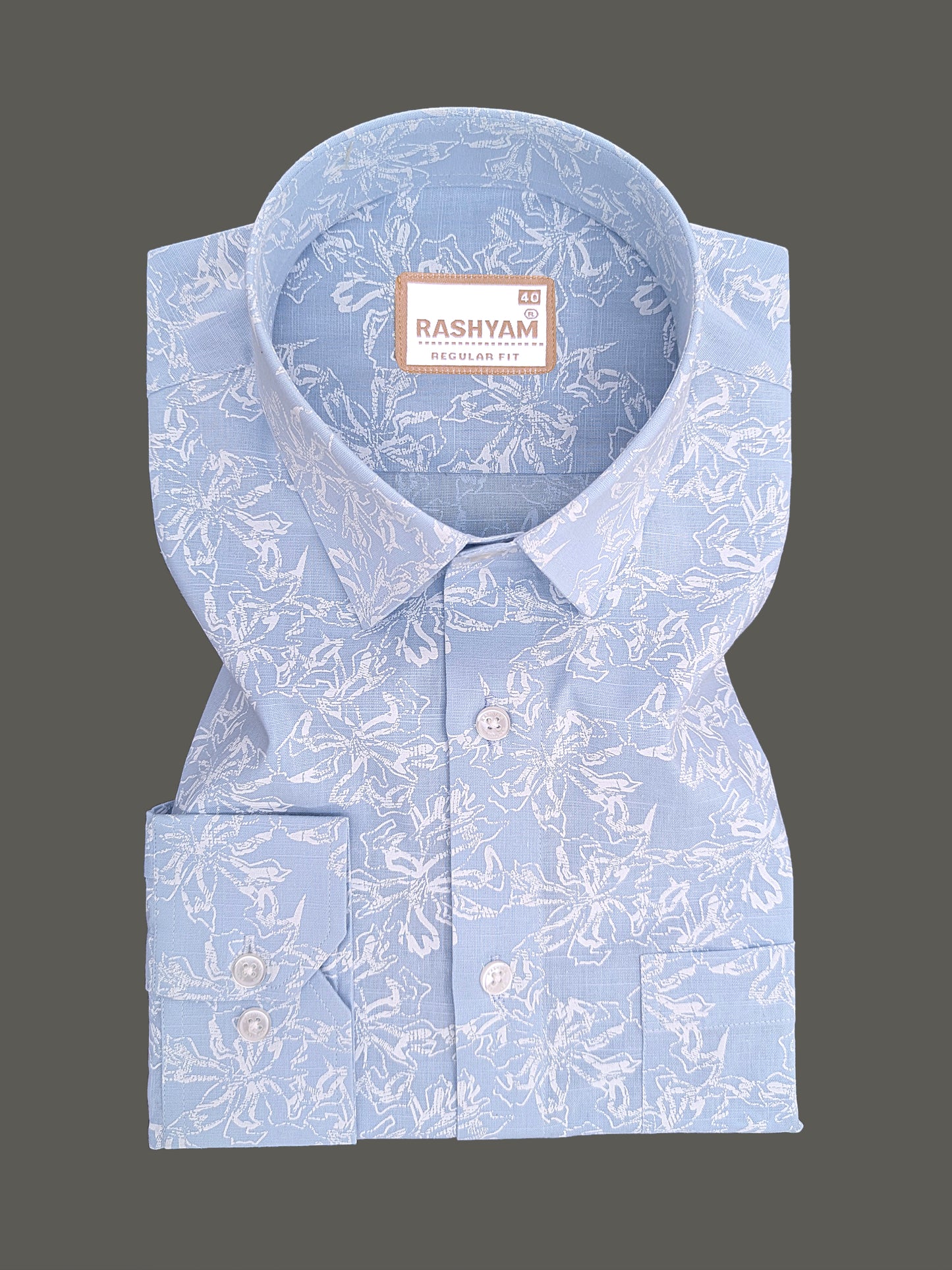 Olivetta Italian Premium Linen Cloud Blue Nordic Printed Formal Shirt