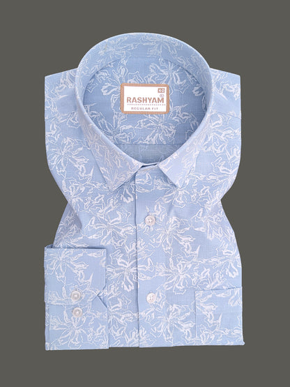 Olivetta Italian Premium Linen Cloud Blue Nordic Printed Formal Shirt