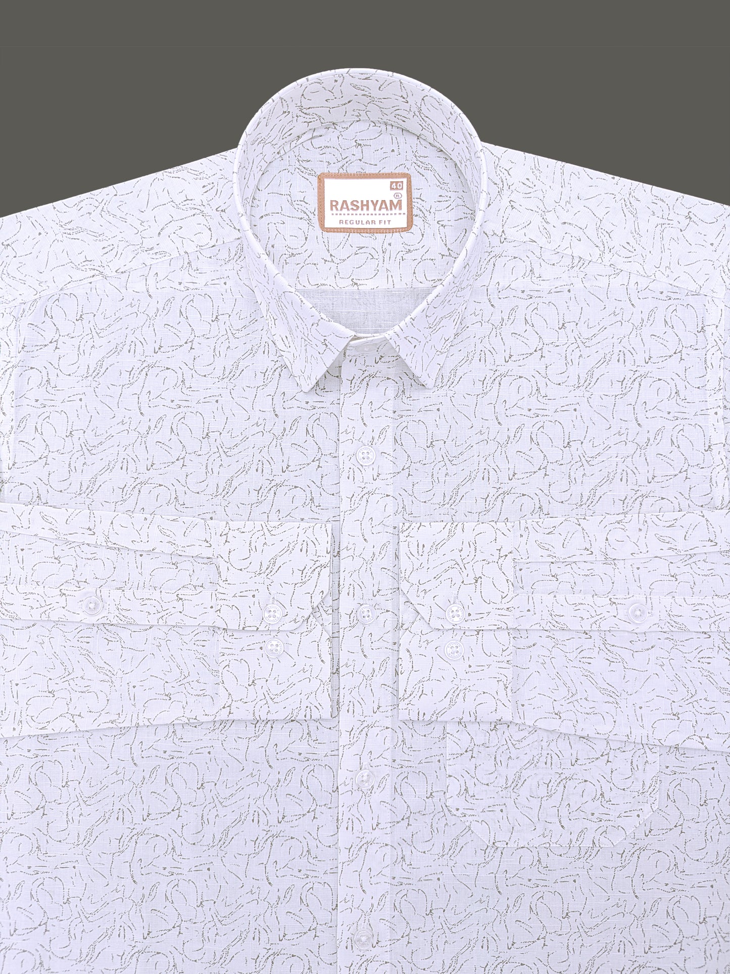 Premium Linen Contour Bloom Print On White Formal Shirt