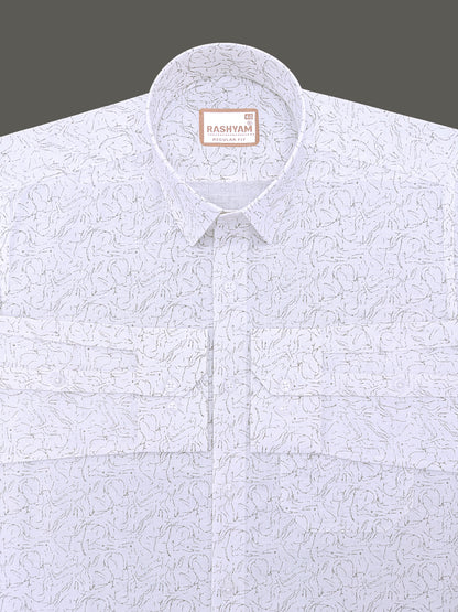 Premium Linen Contour Bloom Print On White Formal Shirt