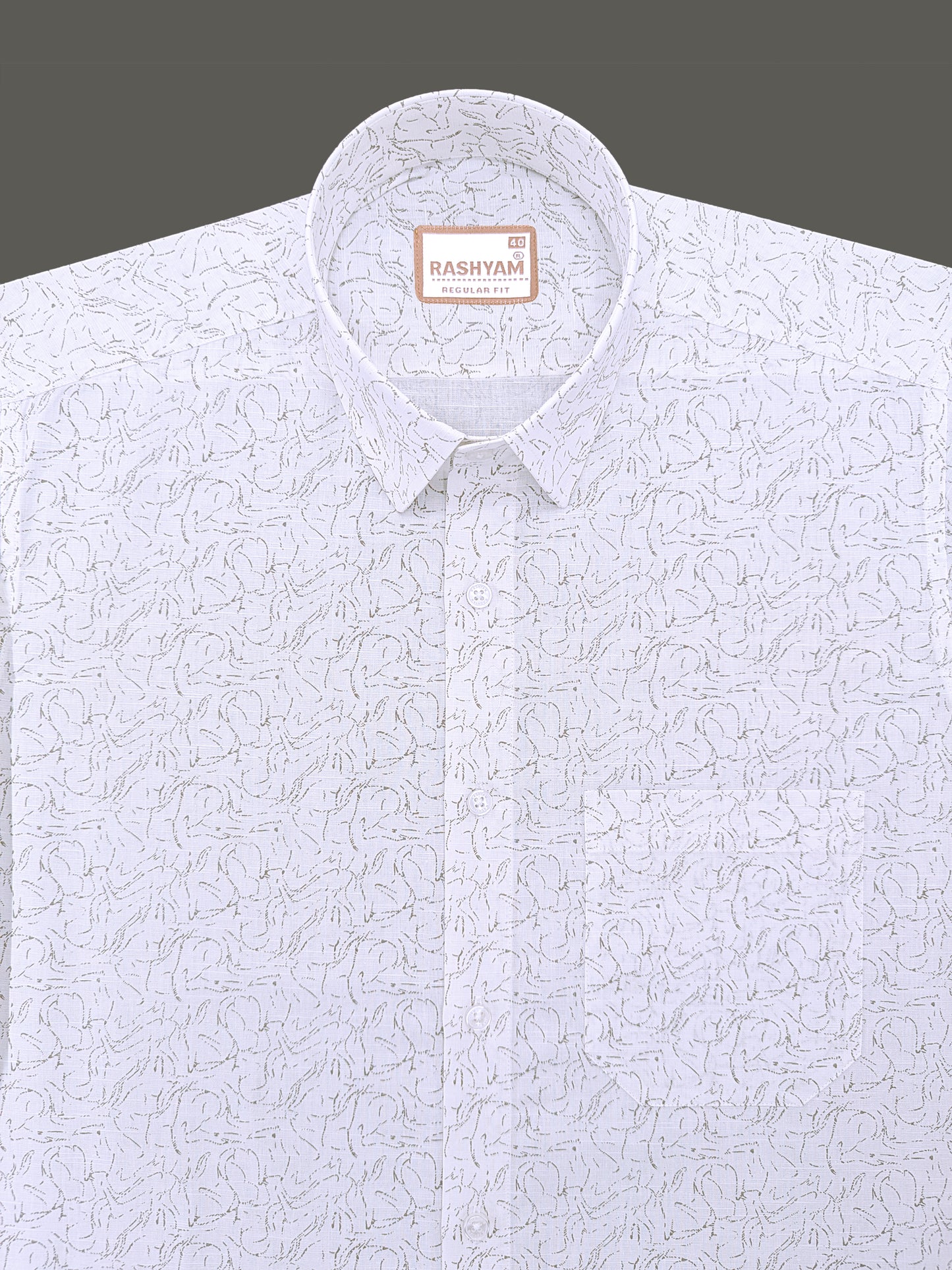 Premium Linen Contour Bloom Print On White Formal Shirt