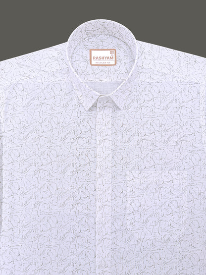 Premium Linen Contour Bloom Print On White Formal Shirt