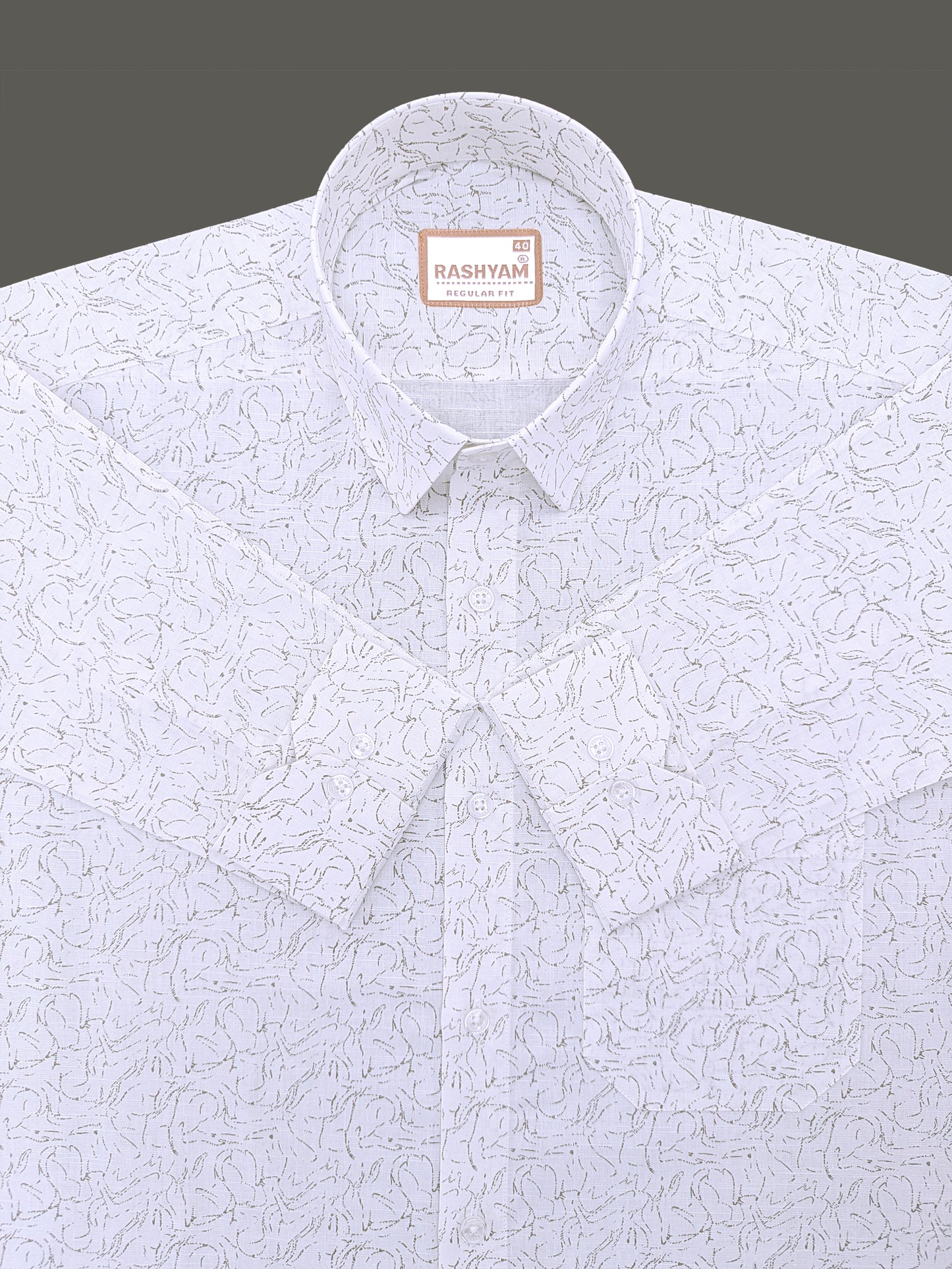 Premium Linen Contour Bloom Print On White Formal Shirt