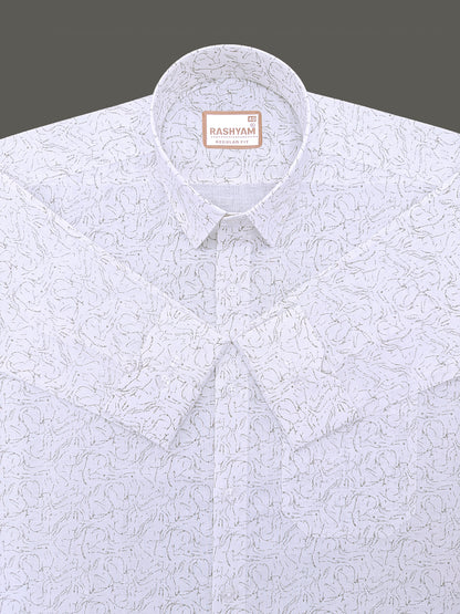 Premium Linen Contour Bloom Print On White Formal Shirt