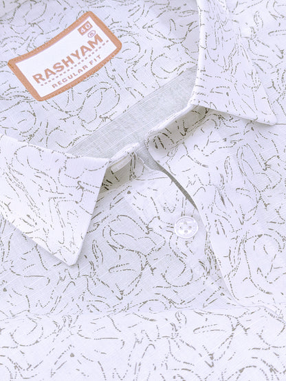 Premium Linen Contour Bloom Print On White Formal Shirt