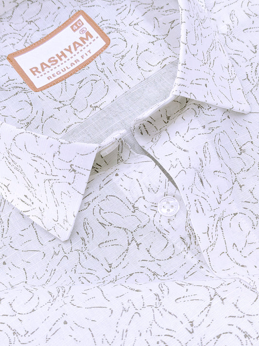 Premium Linen Contour Bloom Print On White Formal Shirt