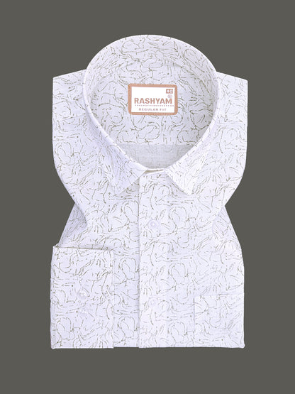 Premium Linen Contour Bloom Print On White Formal Shirt