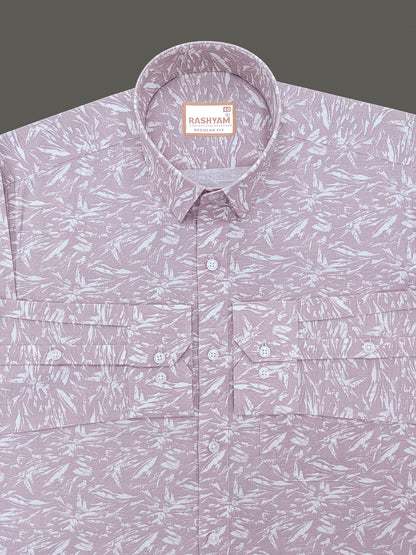 Premium Linen Dusty Pink Tropical Palm Printed Formal Shirt