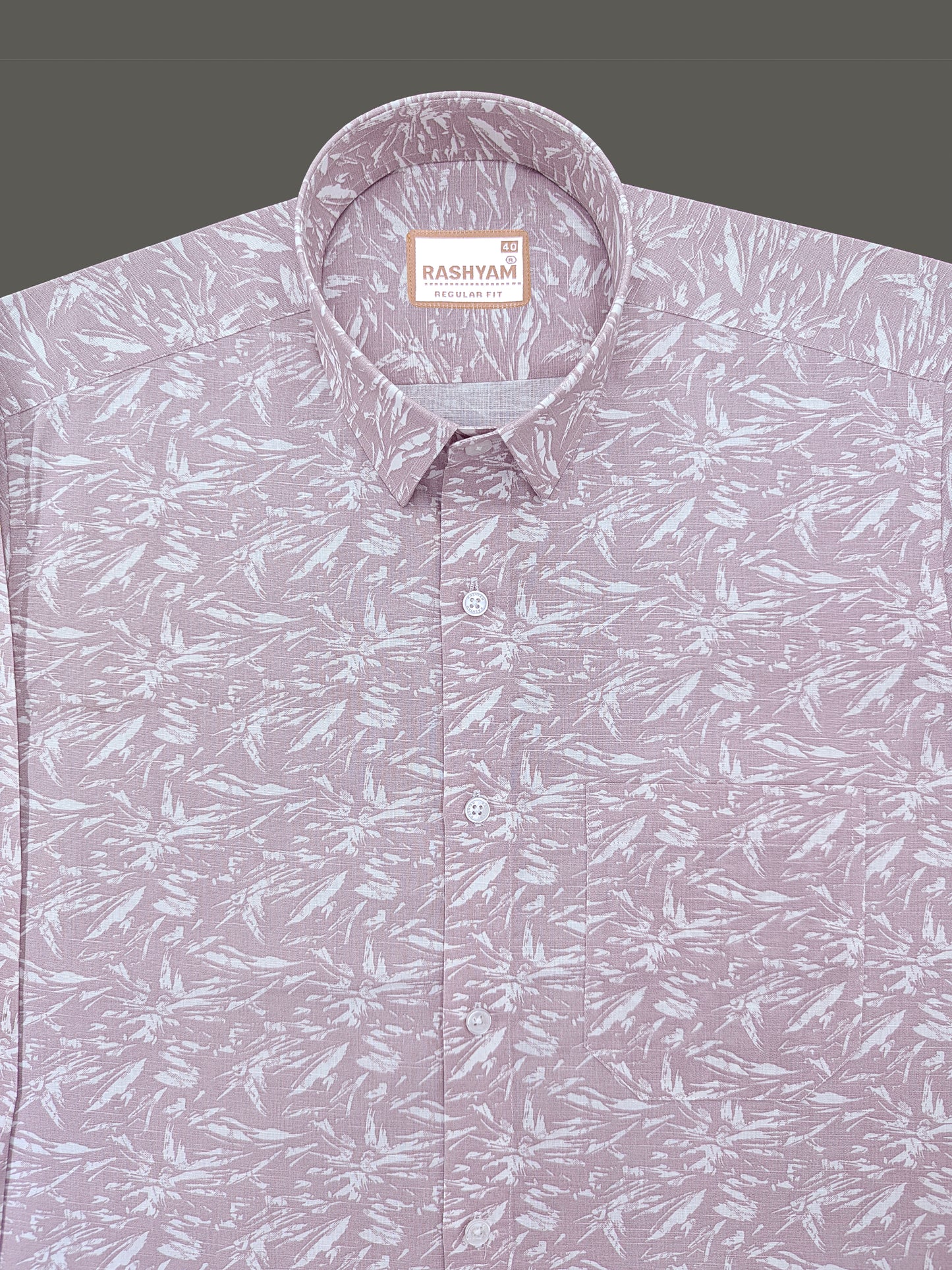 Premium Linen Dusty Pink Tropical Palm Printed Formal Shirt