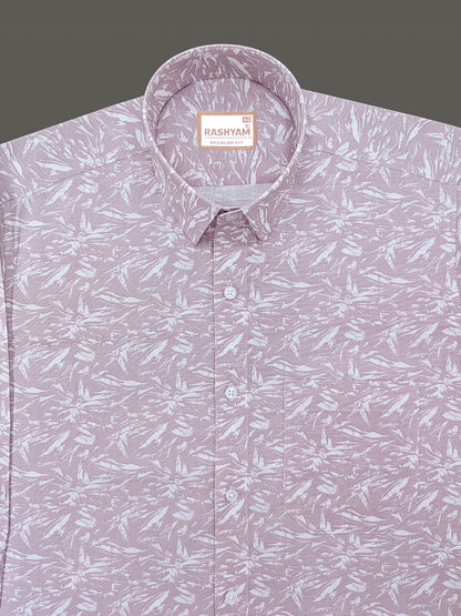 Premium Linen Dusty Pink Tropical Palm Printed Formal Shirt