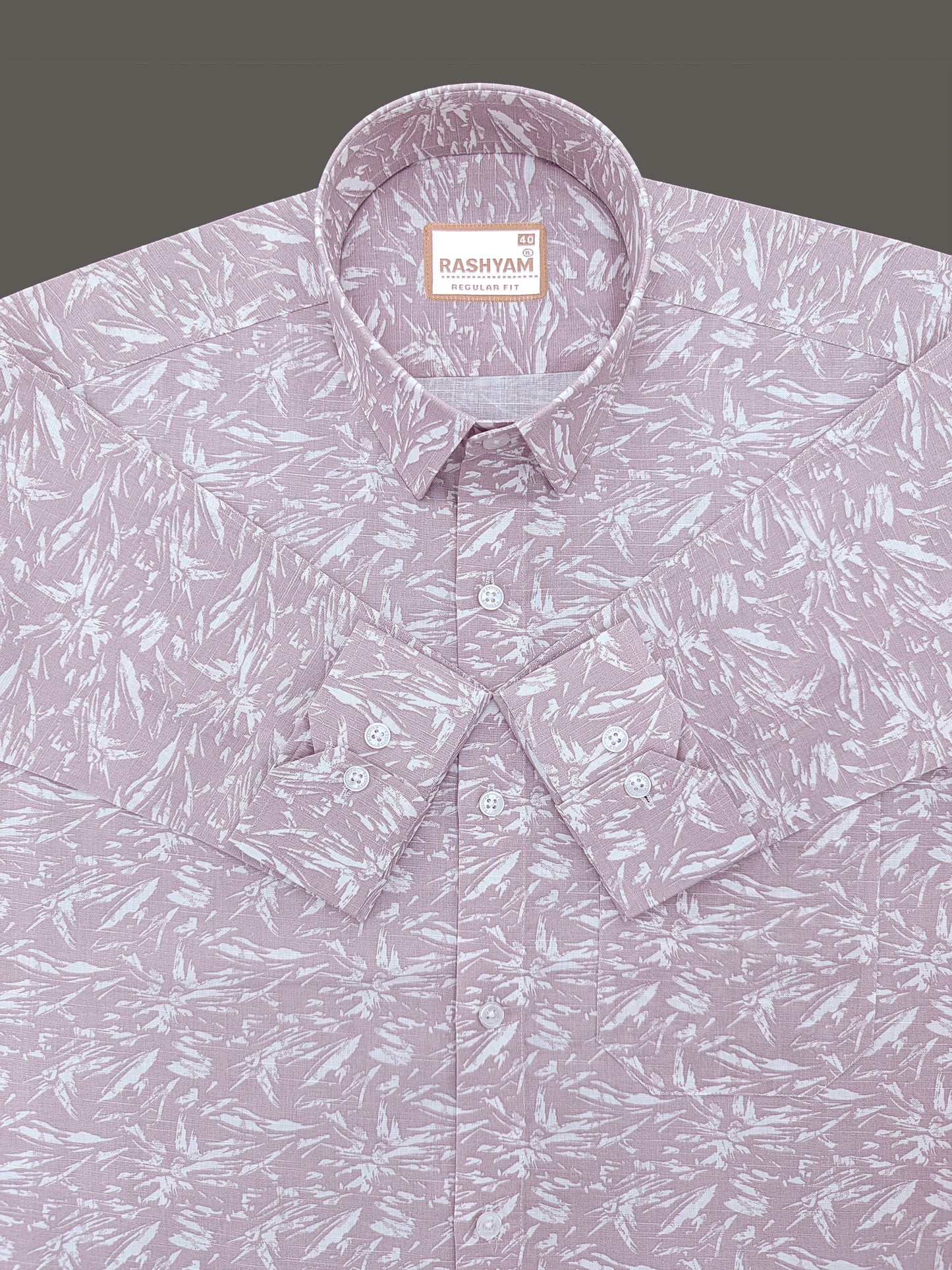 Premium Linen Dusty Pink Tropical Palm Printed Formal Shirt