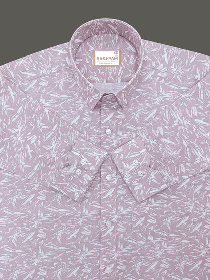 Premium Linen Dusty Pink Tropical Palm Printed Formal Shirt