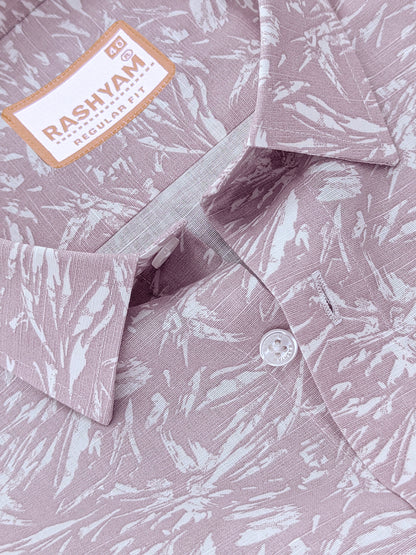 Premium Linen Dusty Pink Tropical Palm Printed Formal Shirt