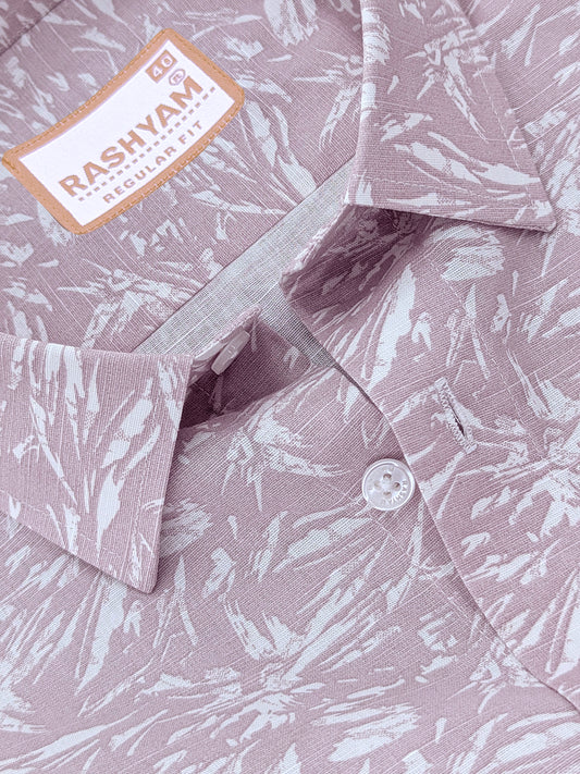 Premium Linen Dusty Pink Tropical Palm Printed Formal Shirt